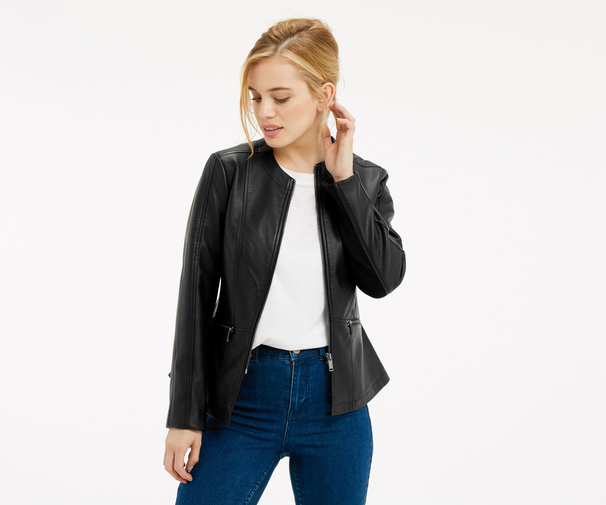 PETITE FAUX LEATHER JACKET